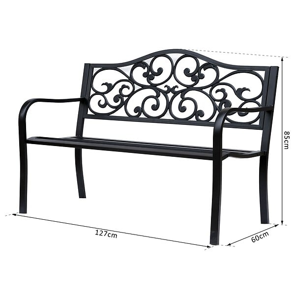 OUTSUNNY - Banc 3 places de jardin terrasse style cosy chic 127L x 60l x 89H cm métal époxy anticorrosion noir - large