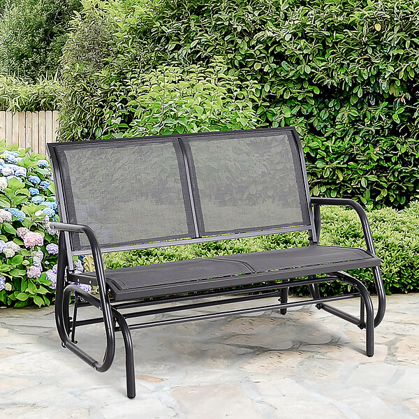 OUTSUNNY - Banc à bascule de jardin 2 places design contemporain grand confort accoudoirs assise, dossier ergonomique acier textilène gris - large