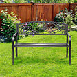 OUTSUNNY - Banc 3 places de jardin terrasse style rural chic 127L x 60l x 85H cm métal époxy anticorrosion noir - vignette