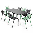 OVIALA - Ensemble table de jardin et 8 chaises en métal gris et vert sauge - Palavas - vignette