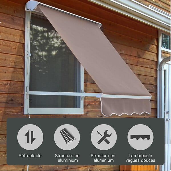 OUTSUNNY - Store banne manuel inclinaison réglable aluminium polyester imperméabilisé 70L x 180l cm taupe clair - large