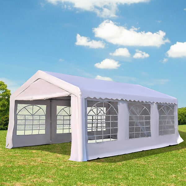 HOMCOM - Tente de réception tonnelle de jardin 4 parois amovibles portes zippées idéal pour fête mariage soirée 6 x 4 x 2,8 m acier toile polyéthylène 180 g/m² blanc - large
