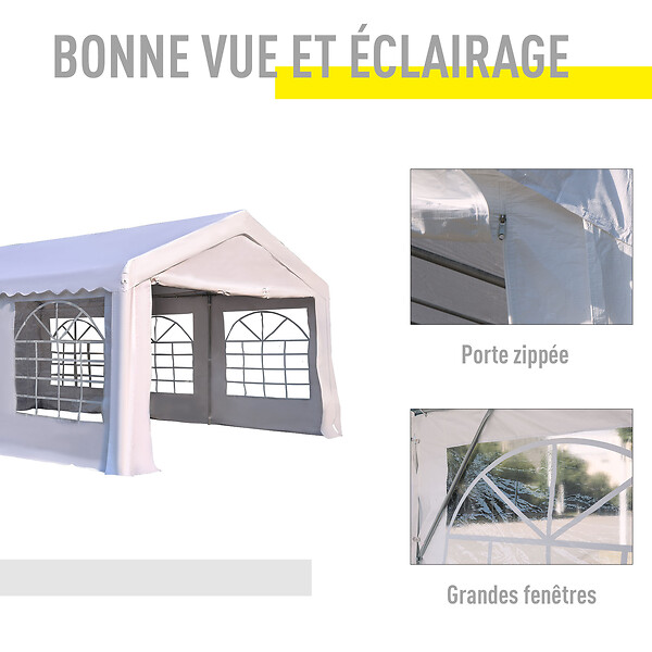 HOMCOM - Tente de réception tonnelle de jardin 4 parois amovibles portes zippées idéal pour fête mariage soirée 6 x 4 x 2,8 m acier toile polyéthylène 180 g/m² blanc - large