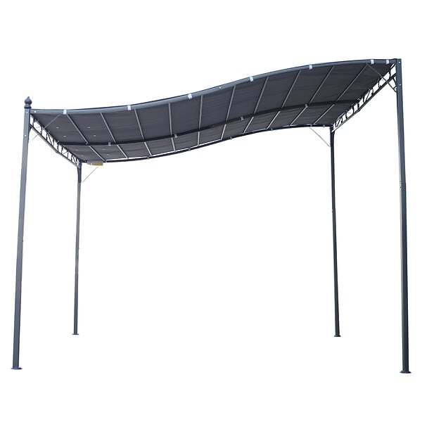 OUTSUNNY - Pergola tonnelle de jardin auvent 2,97 x 2,97 m adossable métal noir polyester anti-UV gris - large
