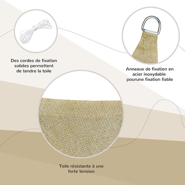 OUTSUNNY - Voile d'ombrage carré 3 x 3 m polyéthylène haute densité résistant aux UV coloris sable - large