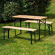 OUTSUNNY - Table de camping pique-nique pliable portable + 2 bancs pliables métal époxy noir bois massif sapin - vignette