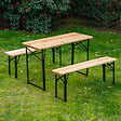 OUTSUNNY - Table de camping pique-nique pliable portable + 2 bancs pliables métal époxy noir bois massif sapin - vignette