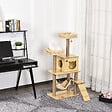 PAWHUT - Arbre à chats design contemporain griffoirs grattoirs sisal naturel niche plate-formes hamac boule panneaux particules beige - vignette