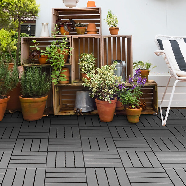 OUTSUNNY - Caillebotis - dalles terrasse - lot de  9 - emboîtables, installation très simple - petits carreaux composite plastique imitation bois noir - large
