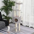 PAWHUT - PawHut Arbre à Chats avec Griffoir Niche Poteaux Peluche Haute Densité 45L x 40L x 148H cm Gris - vignette