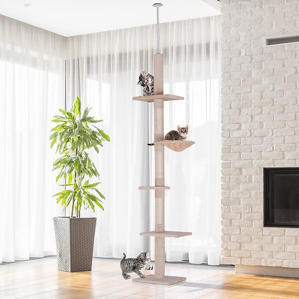 PAWHUT - Arbre à chat poteau à griffer L40 x l 34 x H 230-260 cm 5 niveaux d'activités beige - large