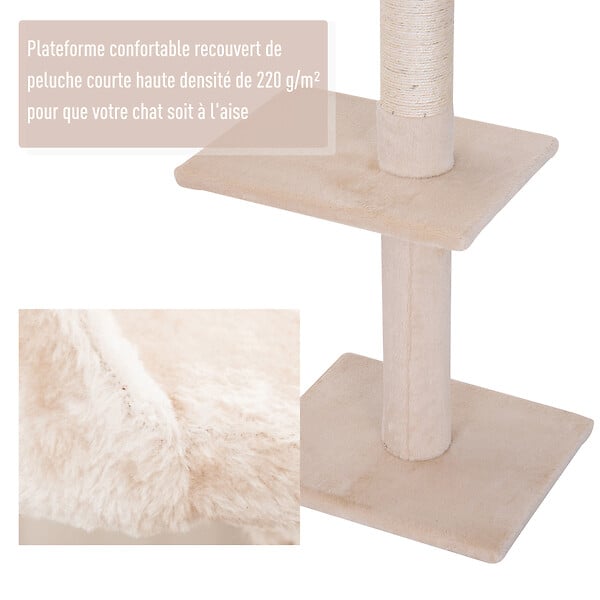PAWHUT - Arbre à chat poteau à griffer L40 x l 34 x H 230-260 cm 5 niveaux d'activités beige - large