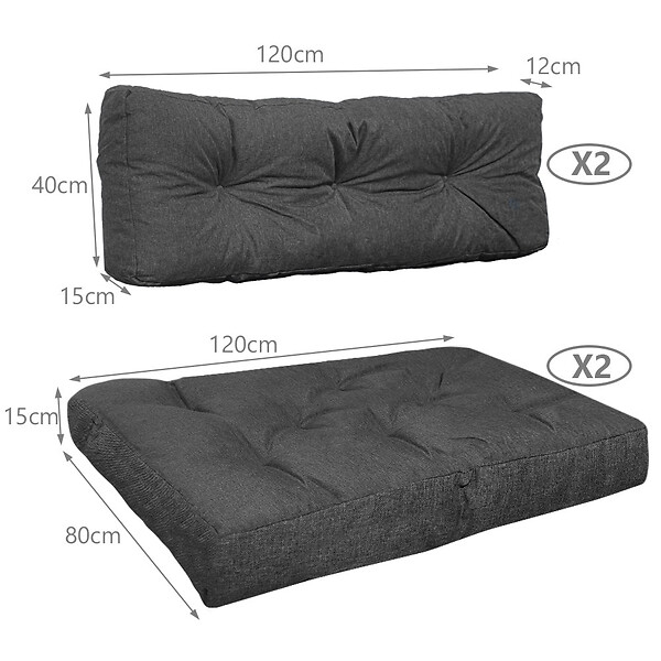 VOUNOT - Lot de 4 Coussins pour palettes en bois gris - large