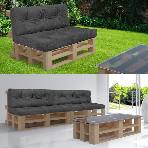 VOUNOT - Lot de 4 Coussins pour palettes en bois gris - large
