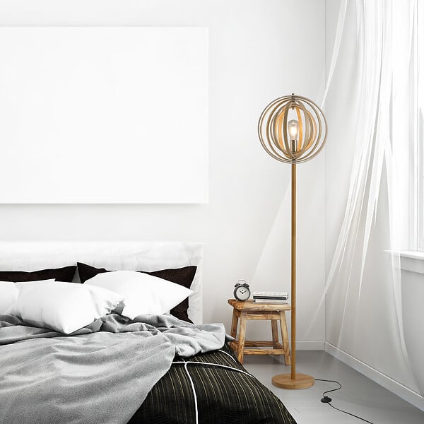 HOMCOM - Lampadaire sur Pied Circulaire 40 W Max. Abat-Jour bois naturel clair dim. Ø 38 x 160 cm - large