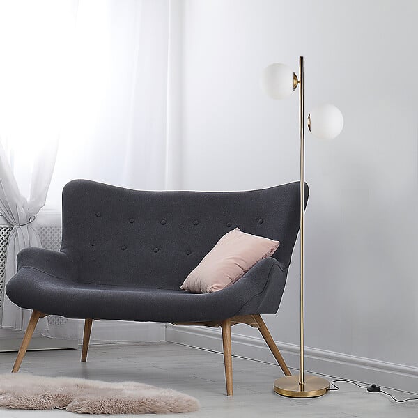 HOMCOM - Lampadaire design néo-rétro 2 boules max. 40 W métal doré - large