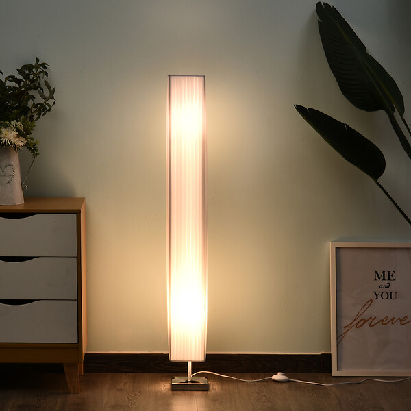 HOMCOM - Lampe lampadaire colonne sur pied moderne lumière tamisée 40 W 14L x 14l x 120H cm inox blanc - large