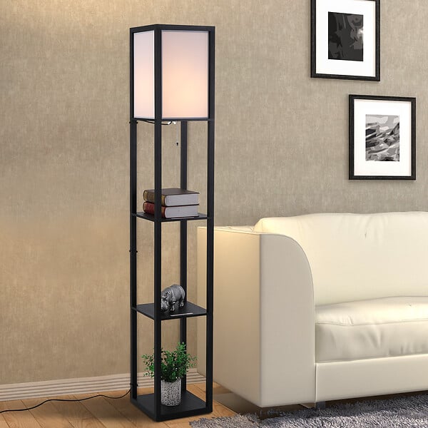 HOMCOM - Lampadaire étagère lampe étagère 26L x 26l x 160H cm 3 étagères 4 niveaux MDF noir - large