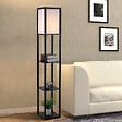 HOMCOM - Lampadaire étagère lampe étagère 26L x 26l x 160H cm 3 étagères 4 niveaux MDF noir - vignette
