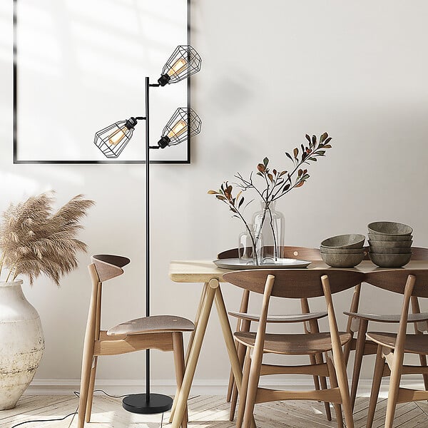 HOMCOM - Lampadaire design industriel 3 ampoules max. 40 W abat-jour cage métal noir - large