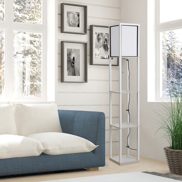 HOMCOM - Lampadaire étagère lampe étagère 26L x 26l x 160H cm 3 étagères 4 niveaux MDF blanc - large