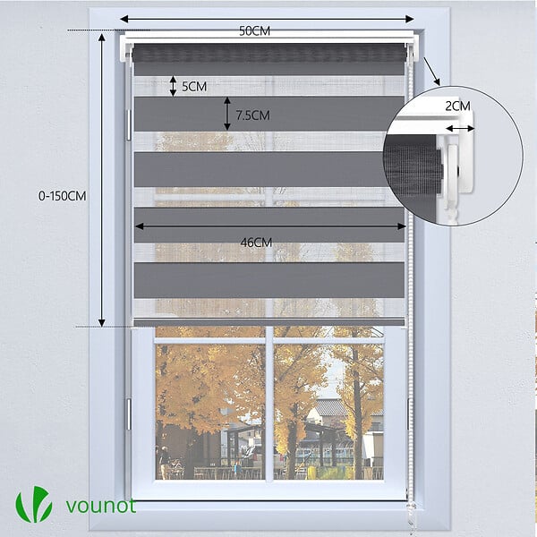 VOUNOT - Lot de 2 Store enrouleur jour nuit double 50x150cm Gris - large