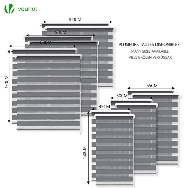 VOUNOT - Lot de 2 Store enrouleur jour nuit double 50x150cm Gris - large