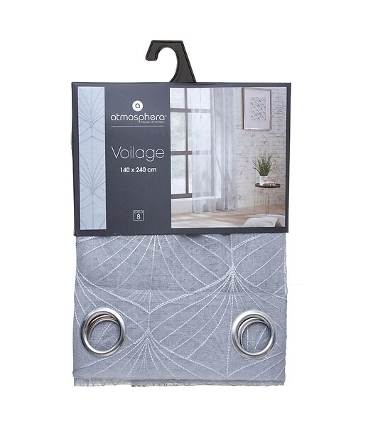 ATMOSPHERA - Voilage à œillets Gris motif Brodé 140 x 240 cm - large