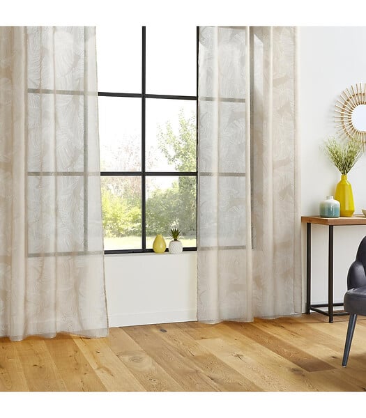 ATMOSPHERA - Voilage à œillets Beige Lin motif Feuille 140 x 240 cm - large