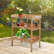 OUTSUNNY - Table de rempotage jardinage - 2 étagères 3 crochets outils plateau tôle acier galvanisé avec rebord - bois sapin pré-huilé - vignette
