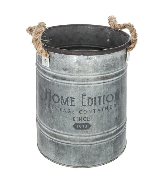 ATMOSPHERA - Lot de 2 Pots de fleurs Seau en métal Gris Vintage - large