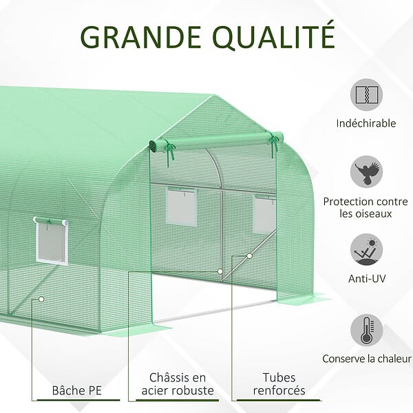 OUTSUNNY - Serre tunnel de jardin 3,5 x 3 x 2 m grande taille 6 fenêtres vert - large