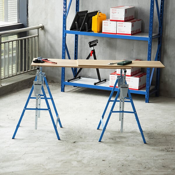 HOMCOM - Lot de 2 tréteaux pliables télescopiques hauteur réglable 80-130 cm bleu - large
