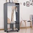 HOMCOM - Armoire penderie étagère 2 niches penderie 4 roulettes pivotantes dim. 60L x 40l x 128H cm noir - vignette