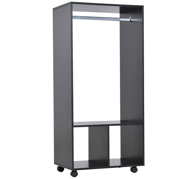 HOMCOM - Armoire penderie étagère 2 niches penderie 4 roulettes pivotantes dim. 60L x 40l x 128H cm noir - large