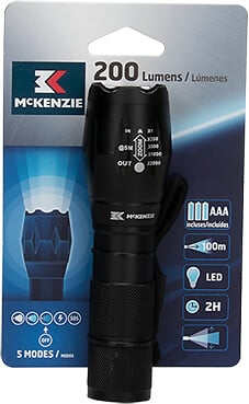 MC KENZIE - Lampe torche LED - Aluminium - Noir - 200Lm - large