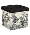ATMOSPHERA - Pouf et Coffre de rangement en bois et tissu imprimé Noir & Blanc 38 x 38 cm - vignette