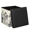 ATMOSPHERA - Pouf et Coffre de rangement en bois et tissu imprimé Noir & Blanc 38 x 38 cm - vignette