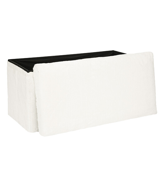 ATMOSPHERA - Pouf et Coffre de rangement en bois et Fourrure Blanche 76 x 38 cm - large
