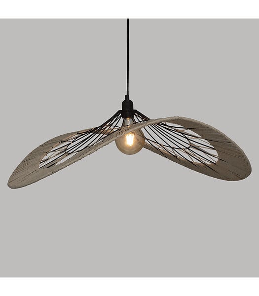 ATMOSPHERA - Luminaire Suspension en métal Noir et corde Beige L 75 cm - large