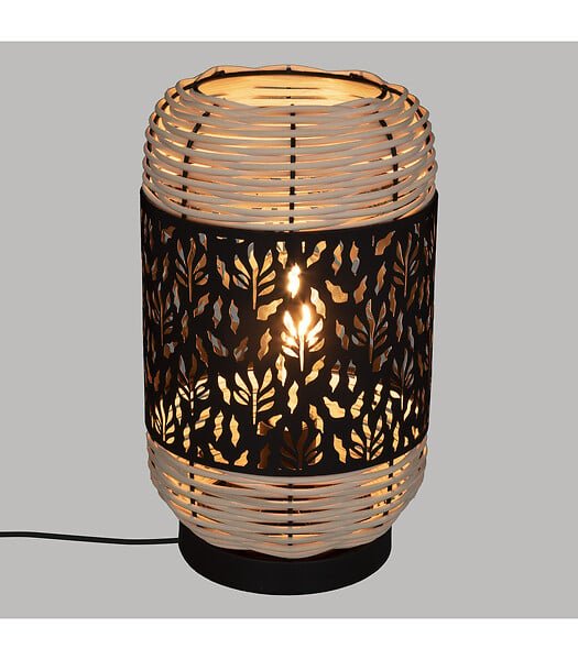 ATMOSPHERA - Lampe à poser en Rotin et métal Noir H 30 cm - large