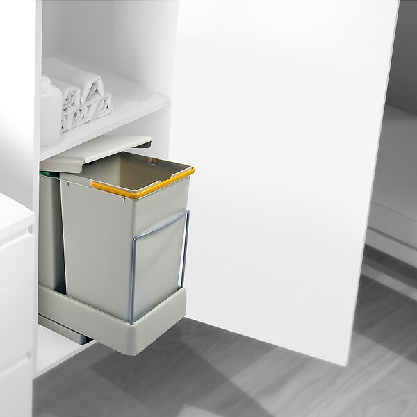 EMUCA - Poubelle de recyclage pour montage inférieur et extraction automatique dans l'élément de cuisine 2x14litres, Plastique gris - large