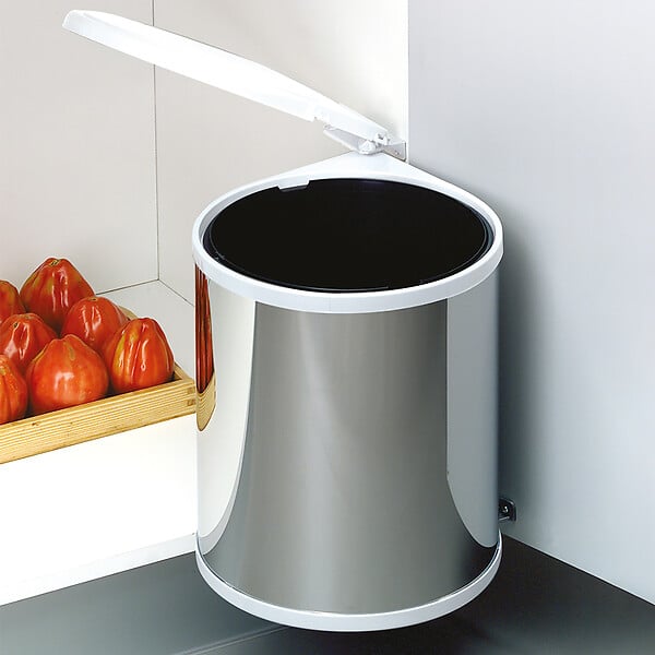EMUCA - Bac de recyclage à fixer sur porte de meuble, 1 bac amovible 13 litres, Plastique et Acier inoxydable - large