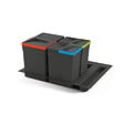 EMUCA - Kit poubelle de tri sélectif pour tiroir de cuisine avec socle Recycle hauteur 266mm, 1x15litres, 2x7litres, module 600mm, Plastique Gris antracite - vignette