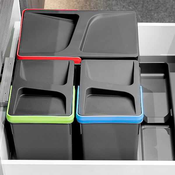 EMUCA - Kit poubelle de tri sélectif pour tiroir de cuisine avec socle Recycle hauteur 266mm, 1x15litres, 2x7litres, module 600mm, Plastique Gris antracite - large