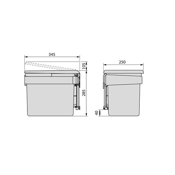EMUCA - Bac de tri sélectif pour montage sur porte de meuble Recycle, 1 bac extractible de 15 litres, Plastique gris anthracite - large