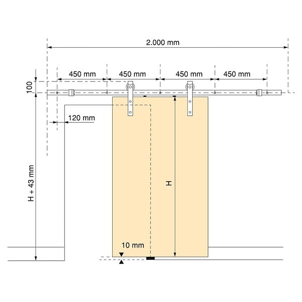EMUCA - Kit de quincaillerie pour porte coulissante suspendue en bois de Barn, Sans fermeture souple, panneaux non inclus, Acier et Plastique, Peint en noir - large