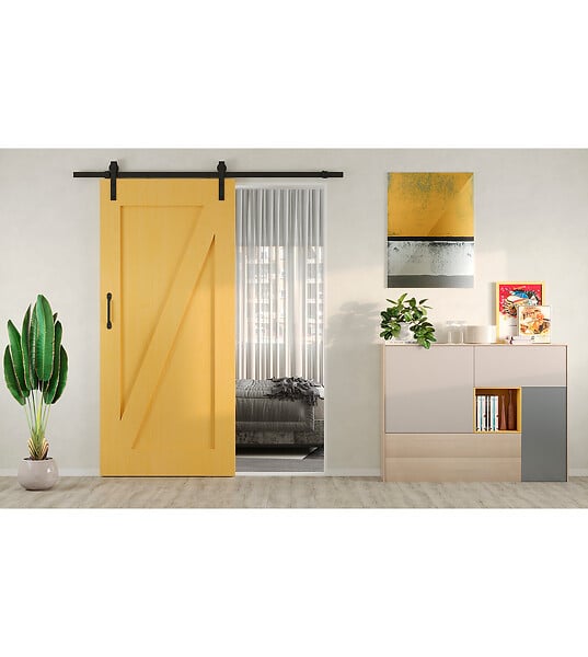 EMUCA - Kit de quincaillerie pour porte coulissante suspendue en bois de Barn, Sans fermeture souple, panneaux non inclus, Acier et Plastique, Peint en noir - large