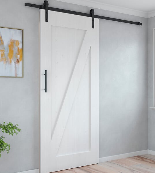 EMUCA - Kit de quincaillerie pour porte coulissante suspendue en bois de Barn, Sans fermeture souple, panneaux non inclus, Acier et Plastique, Peint en noir - large