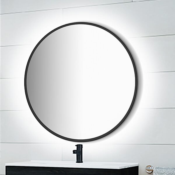 EMUCA - Miroir Zeus avec éclairage décoratif à LED et cadre noir, diamètre 80 cm, AC 230V 50Hz, 12 W, Aluminium et Verre - large